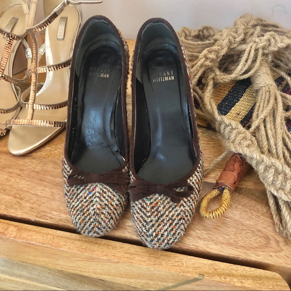 Stuart weitzman tweed heels with bow